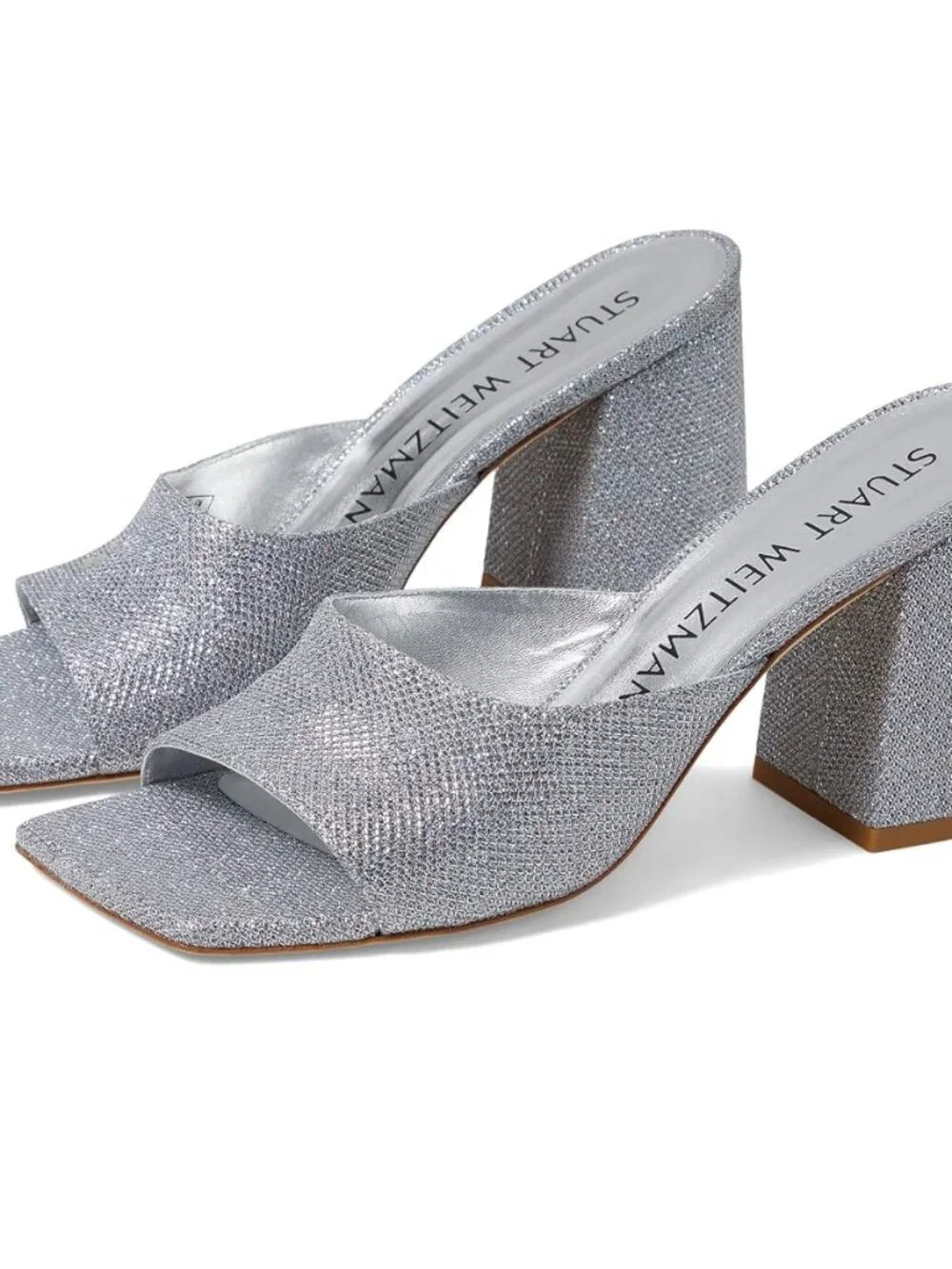 Stuart Weitzman Tia 85 Flareblock Slide Silver Sandals Women's 7 B - SAVE $100.0 - Picture 1 of 6